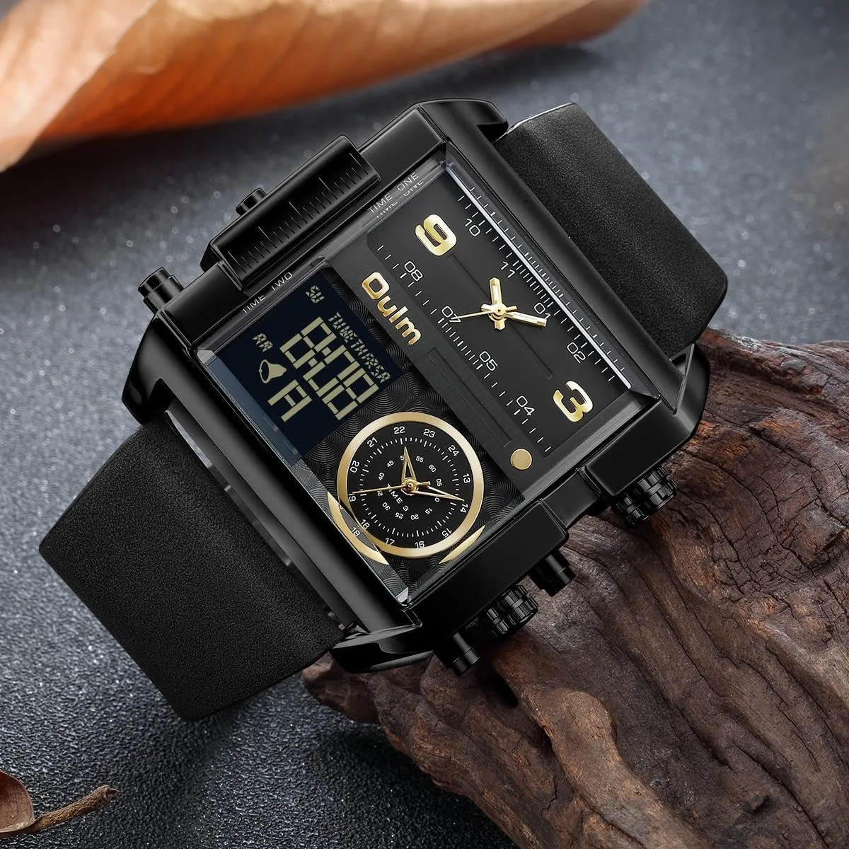 Digital Sports Watch CARLIEN Men's Square Large Face LED Backlight Multi-Time Zone Stopwatch Waterproof Watches Wrist golden heartbeat Watches Analog 