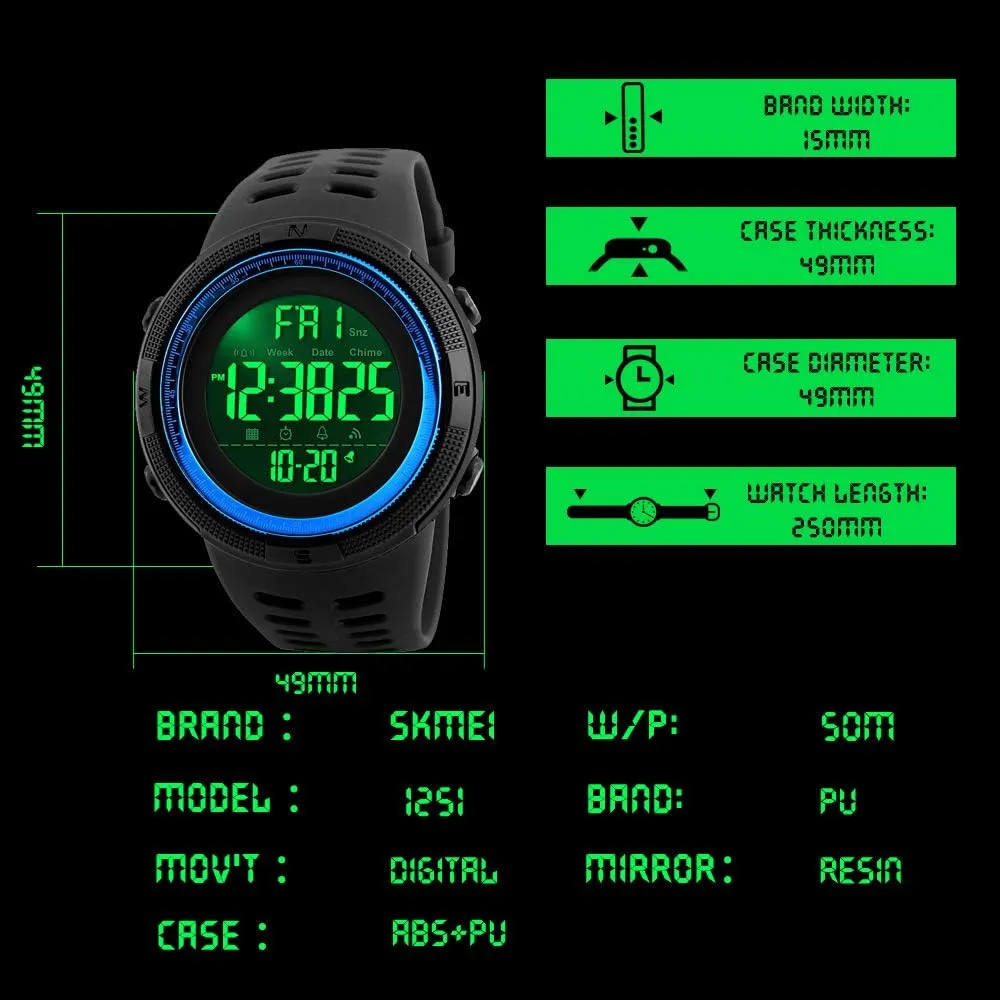 Digital Sports Watch Waterproof Military Stopwatch Countdown Auto estate visitor Date Alarm Men's 