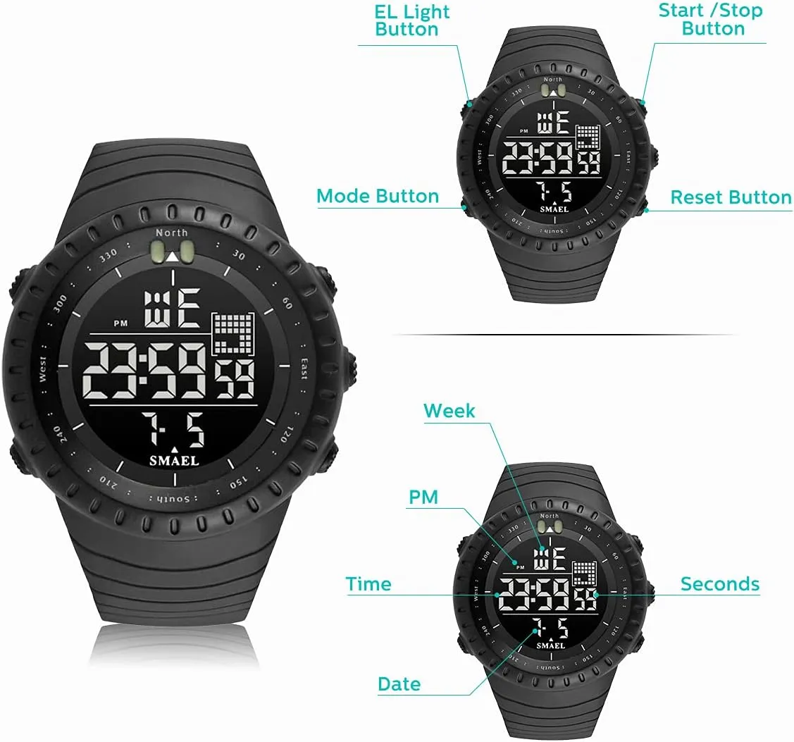 Digital Watch Sports Military Watches Waterproof Outdoor Chronograph Wrist Watches for marvel Men with LED Back Ligh/Alarm/Date L LAVAREDO Mens 