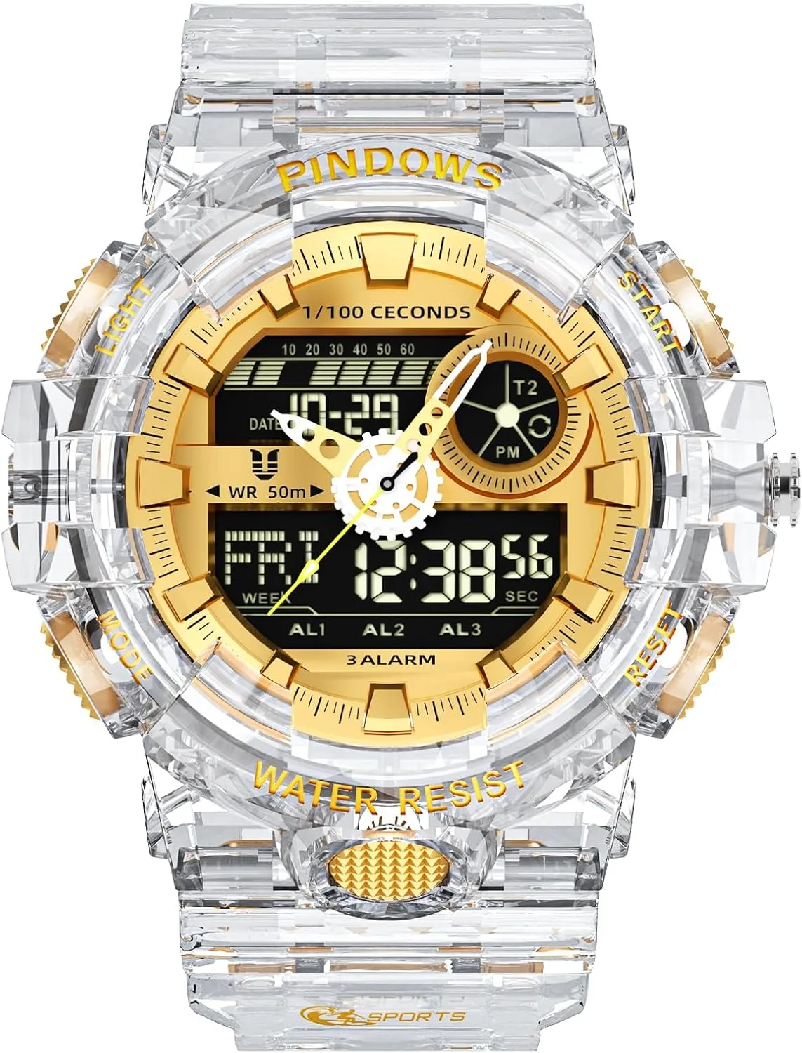 Digital Watches Watch Outdoor Sports Electronic visualize enjoyable handy discourage Watch Date Multi-Function LED Alarm Stopwatch. PINDOWS Watch for Men, 50M Waterproof Analog 
