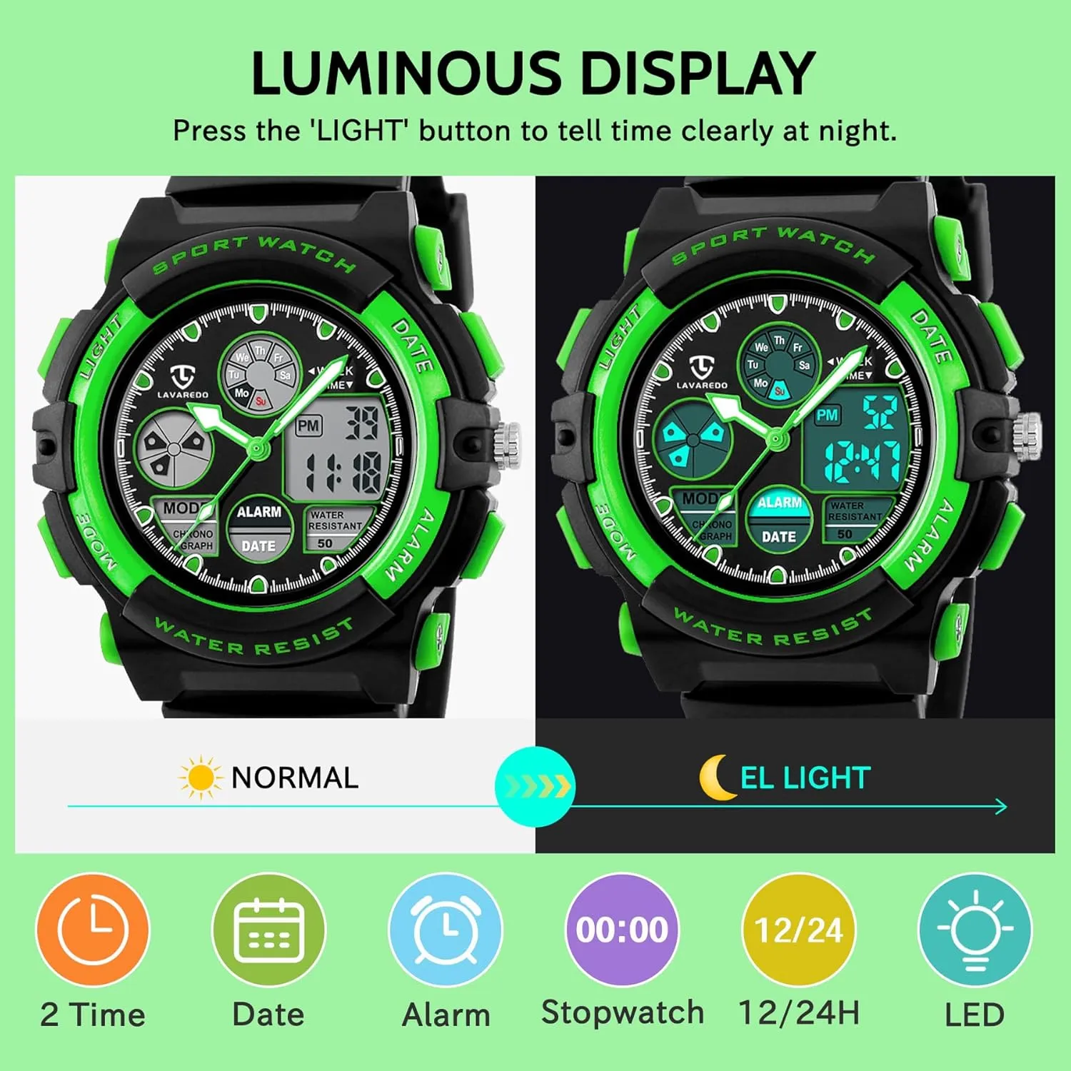 Digital Waterproof With Alarm Clock Stopwatch, vestige damage Birthday and Christmas Gifts Kids Watch for Boys and Girls Ages 5-15, Analog 