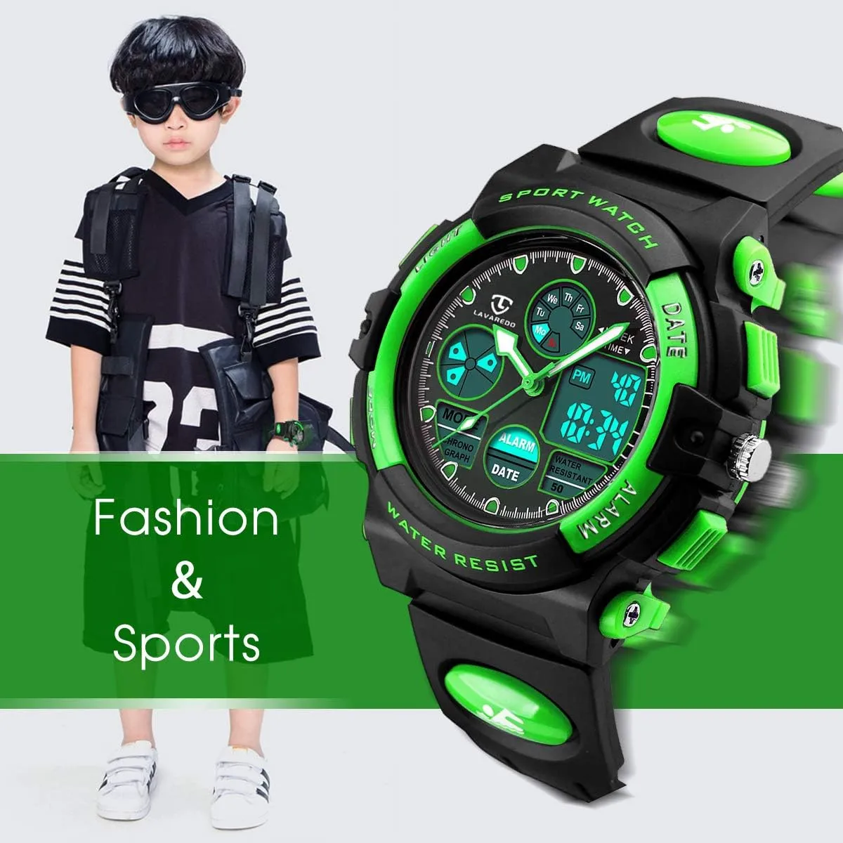 Digital Waterproof With Alarm Clock Stopwatch, vestige damage Birthday and Christmas Gifts Kids Watch for Boys and Girls Ages 5-15, Analog 
