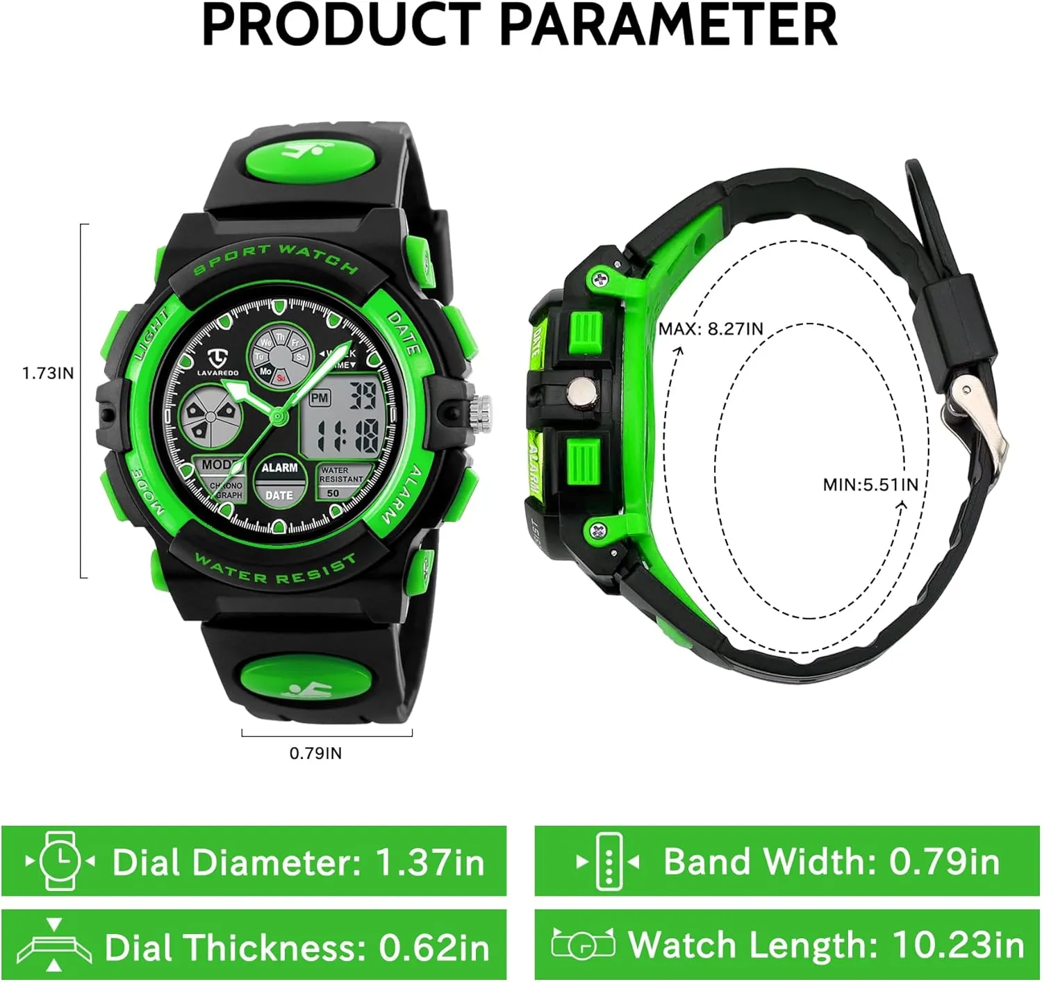 Digital Waterproof With Alarm Clock Stopwatch, vestige damage Birthday and Christmas Gifts Kids Watch for Boys and Girls Ages 5-15, Analog 