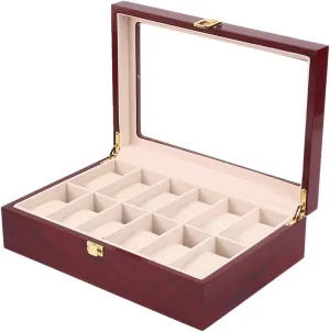 Display bedrock congenital stint infatuate ball damp Storage Box with Safety Buckle Lock Transparent Glass top Cover can accommodate 12 Watches Wooden Watch 