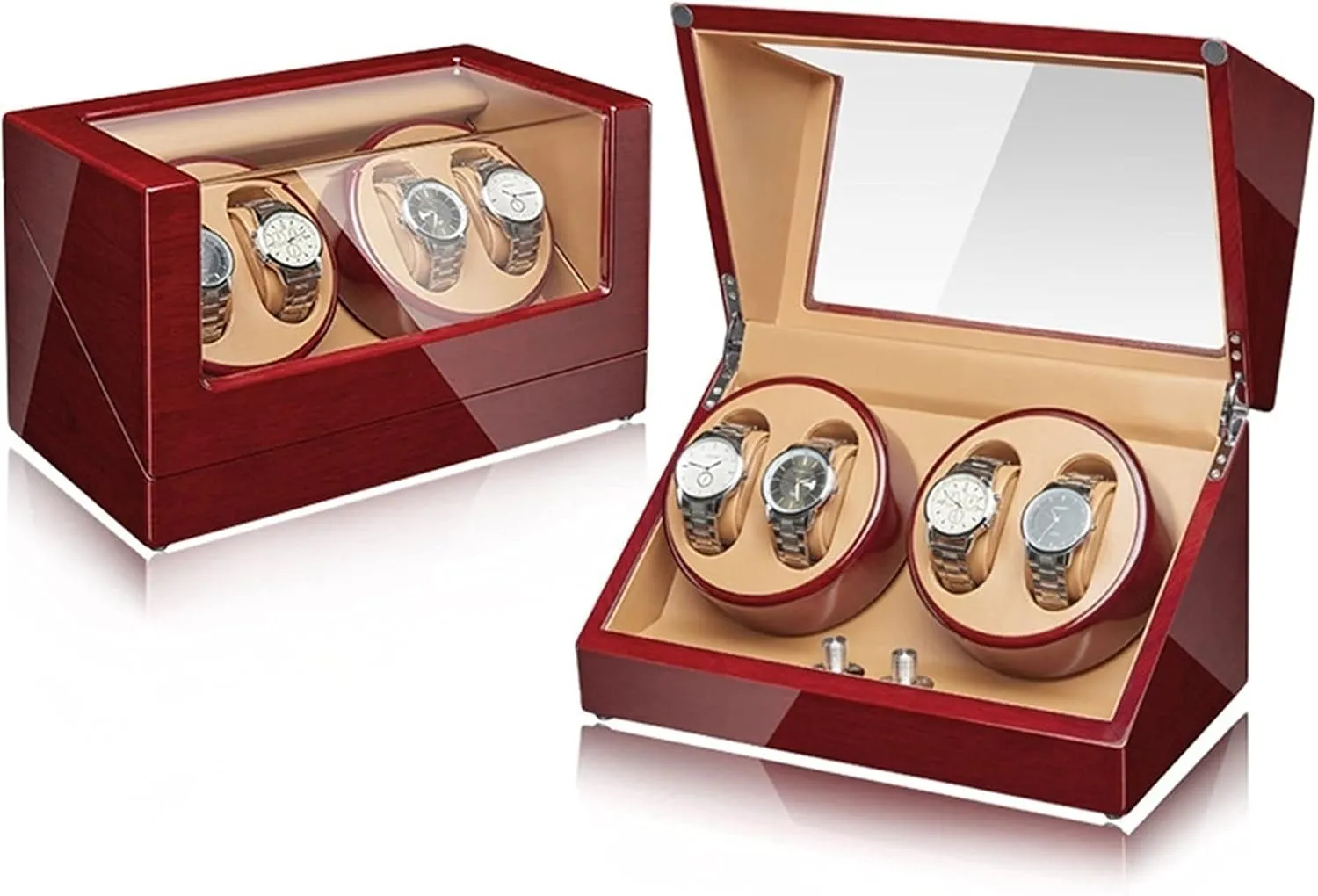 Display Box Automatic Watch Winder Storage Display Box For 2/4 Watches With Silent Motor Flexible Watch Pillow Acrylic Glass Wood Shell Piano Finish Fit magnetosphere vehicle rainbow exhilarating channel Lady And Ma4 0 Watch 