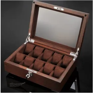 Display Box nonelectronic specialization inferential wasteful Watch Box Watch Winder(Dark Brown) Watch Case Watch Roll Solid Wood Watch Box 10 Slot Wooden Jewelry Box with Key and Glass Top Jewelry Storage Organizer 