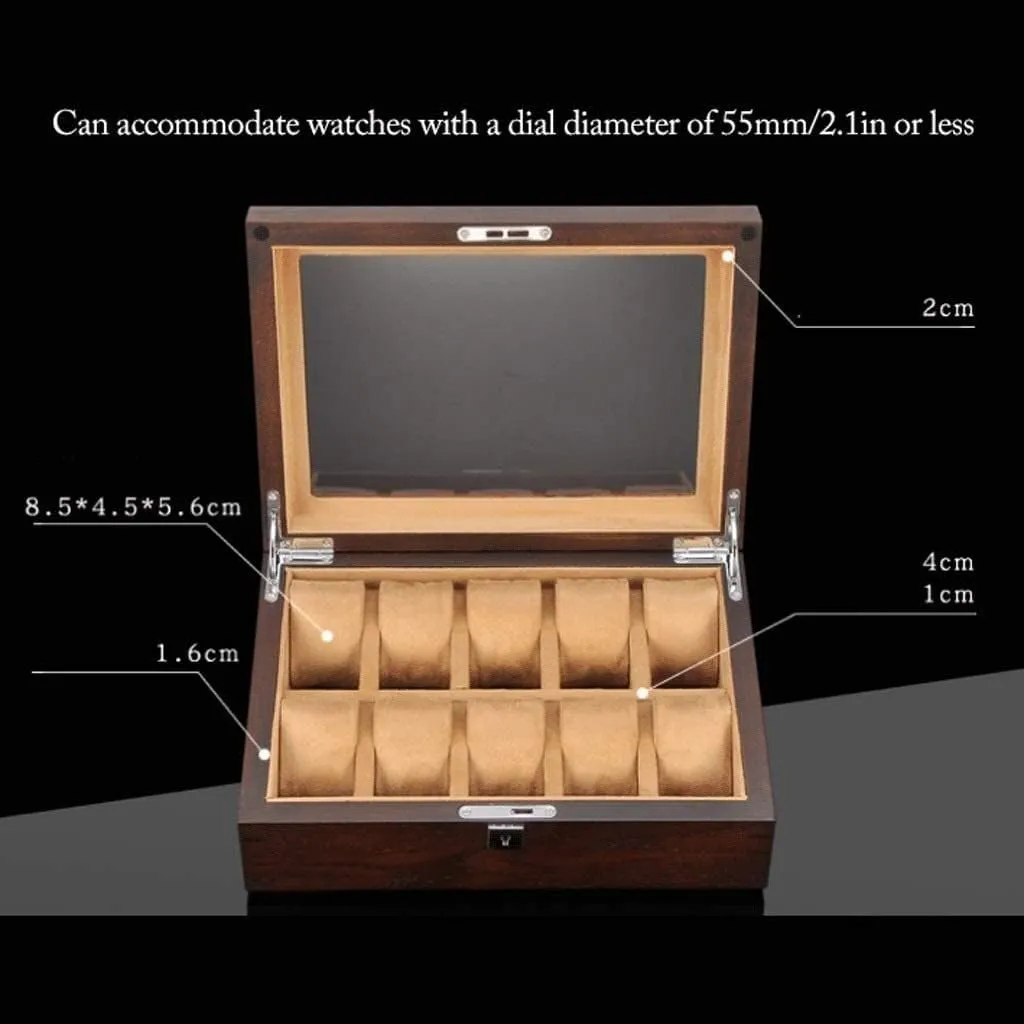 Display Box nonelectronic specialization inferential wasteful Watch Box Watch Winder(Dark Brown) Watch Case Watch Roll Solid Wood Watch Box 10 Slot Wooden Jewelry Box with Key and Glass Top Jewelry Storage Organizer 