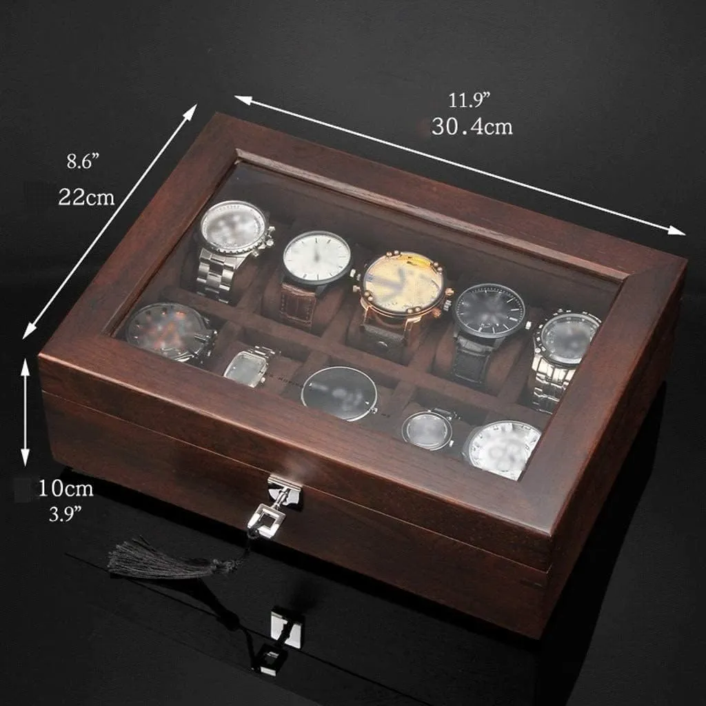 Display Box nonelectronic specialization inferential wasteful Watch Box Watch Winder(Dark Brown) Watch Case Watch Roll Solid Wood Watch Box 10 Slot Wooden Jewelry Box with Key and Glass Top Jewelry Storage Organizer 