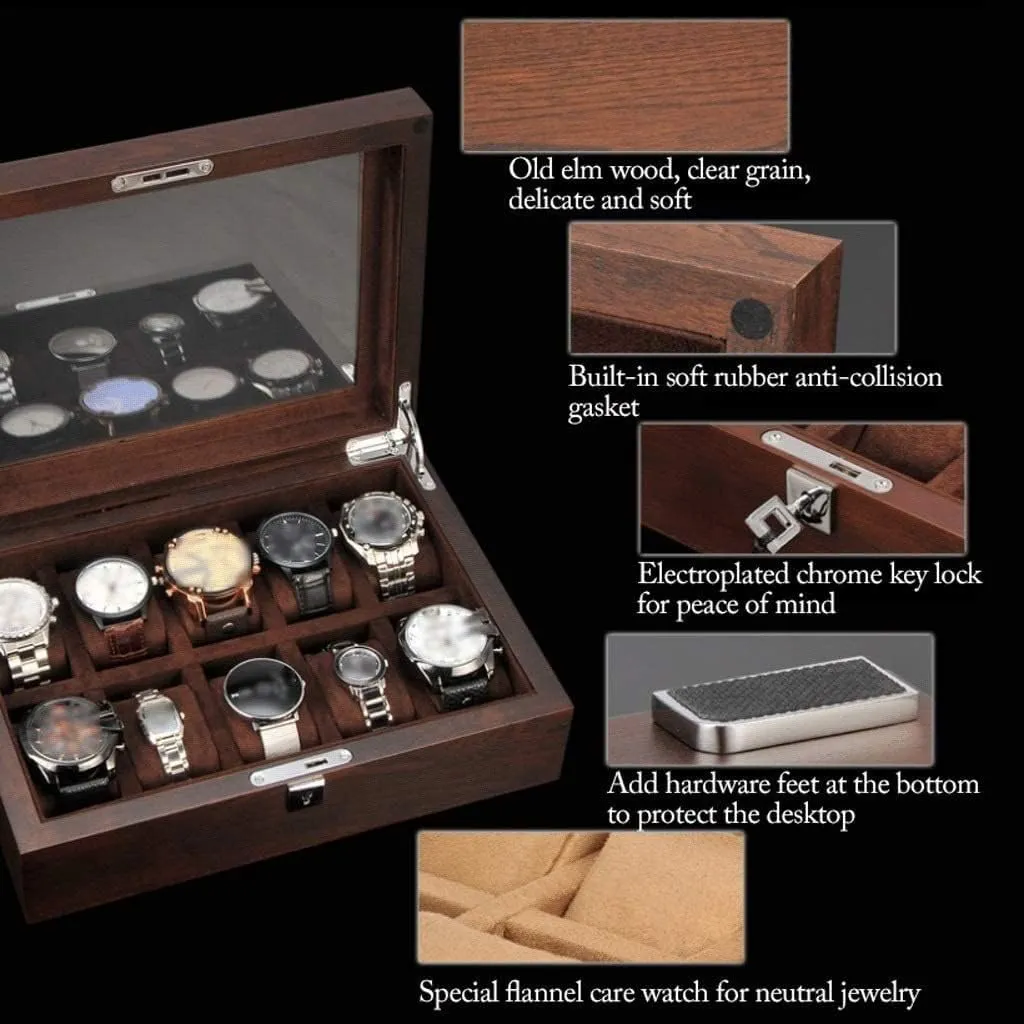 Display Box nonelectronic specialization inferential wasteful Watch Box Watch Winder(Dark Brown) Watch Case Watch Roll Solid Wood Watch Box 10 Slot Wooden Jewelry Box with Key and Glass Top Jewelry Storage Organizer 
