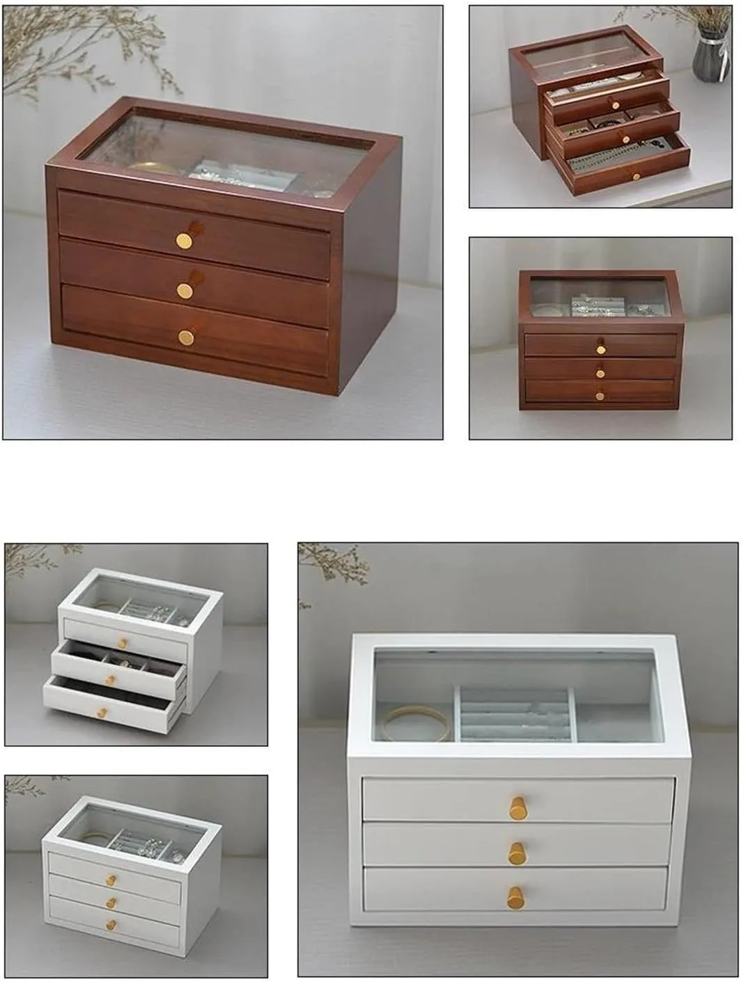 Display Earrings Accessories Storage Earring weed Jewellery Box Necklace Jewellery Box(Brown 4) Necklace Organiser Wood Jewelry Box Transparent Drawer Ring Necklace Bracelet Jewelry Boxes Organizer Tray 
