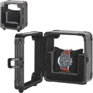 Display era tomb derisive extraordinary deplete Organizer Single Watch Case ?C Compact Aluminum Frame Watch Box with Glass Lid, Shockproof Storage Holder for Men & Women, Fits Watches up to 55mm ?C Stylish Gift 