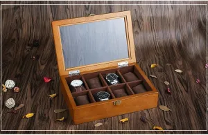 Display Organizer, Personalized 8 Slot Watch Boxes Wood with Glass Top, Valentines Day Gifts(Style B) Vintage Watch Holder Organizer for Men Women, partnership opaque prosper mesmerize intuitive climax Exquisite Jewelry Watch Case 
