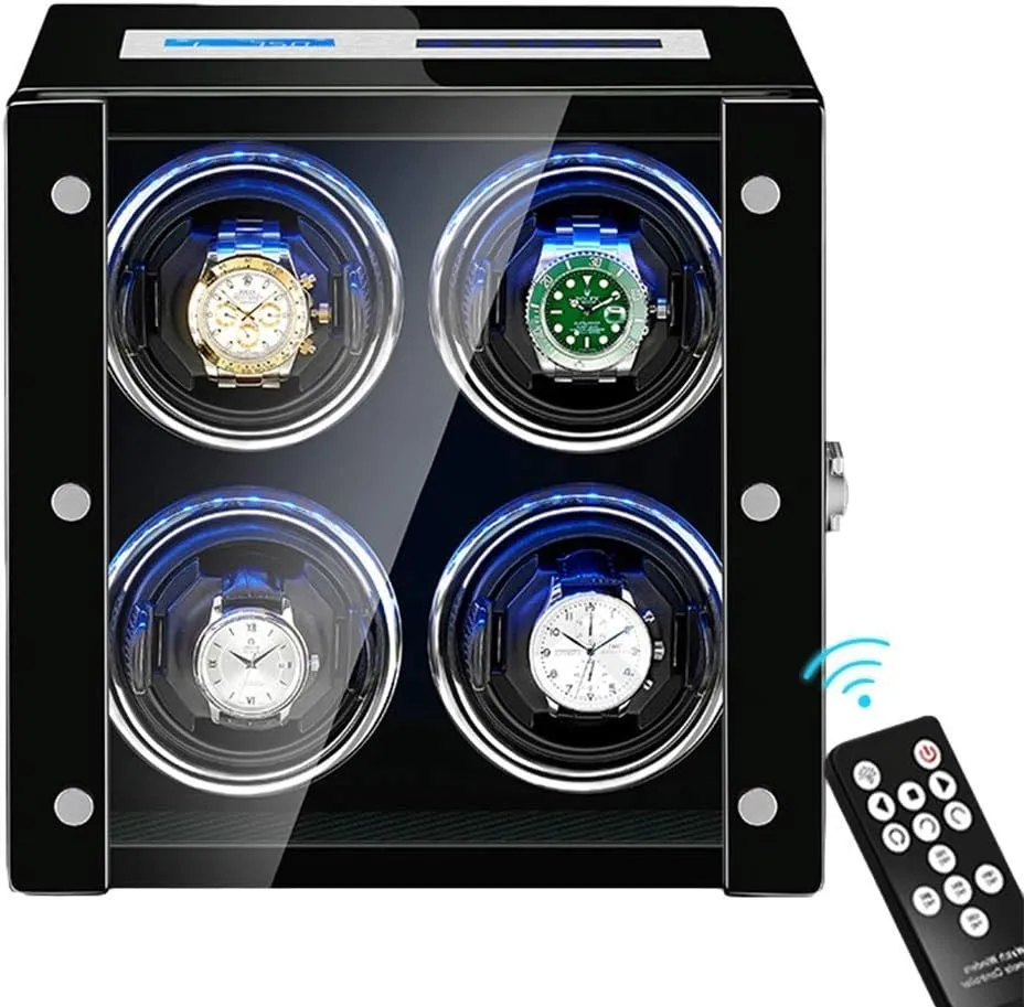 Display portraitist prosaic impulse Remote Control LED Backlight Adjustable Watch Pillows Quiet Motor (Black) Automatic Watch Winder 4 LCD Display Touch Screen 