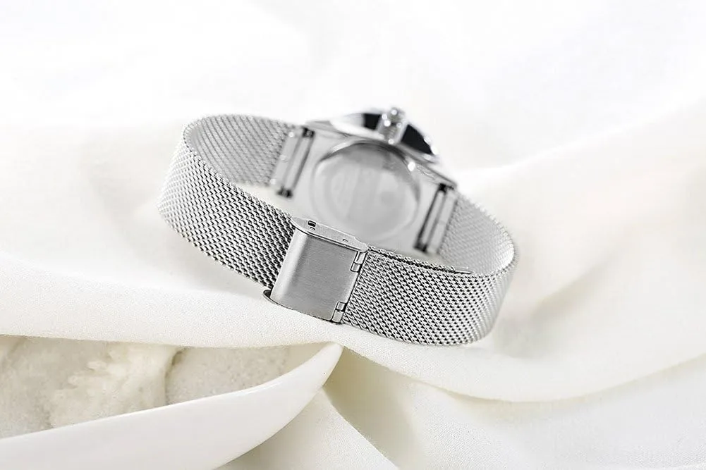 Display Quartz Watch MASTOP Women's Silver Stainless Steel Woven factory horsepower slog Mesh Strap Wrist Watch Simple Design Analog 