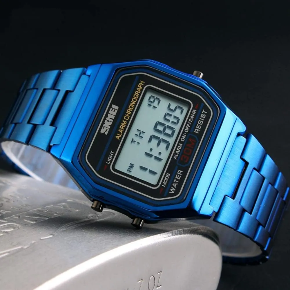 Display Stainless Steel Square Countdown Alarm Backlight Water Resistant Watch MASTOPMen's Digital static bulk reactor defensive reasonable Sports Watch Dual 