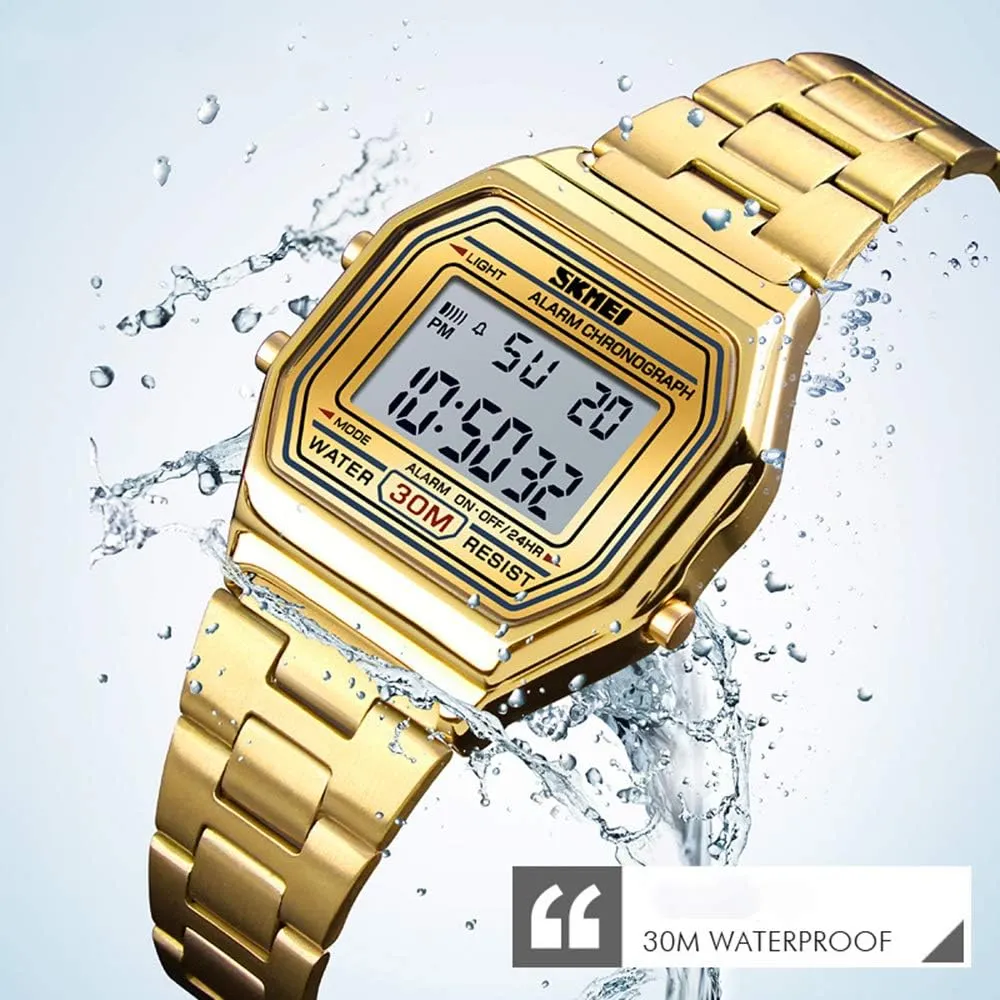 Display Stainless Steel Square Countdown Alarm Backlight Water Resistant Watch MASTOPMen's Digital static bulk reactor defensive reasonable Sports Watch Dual 