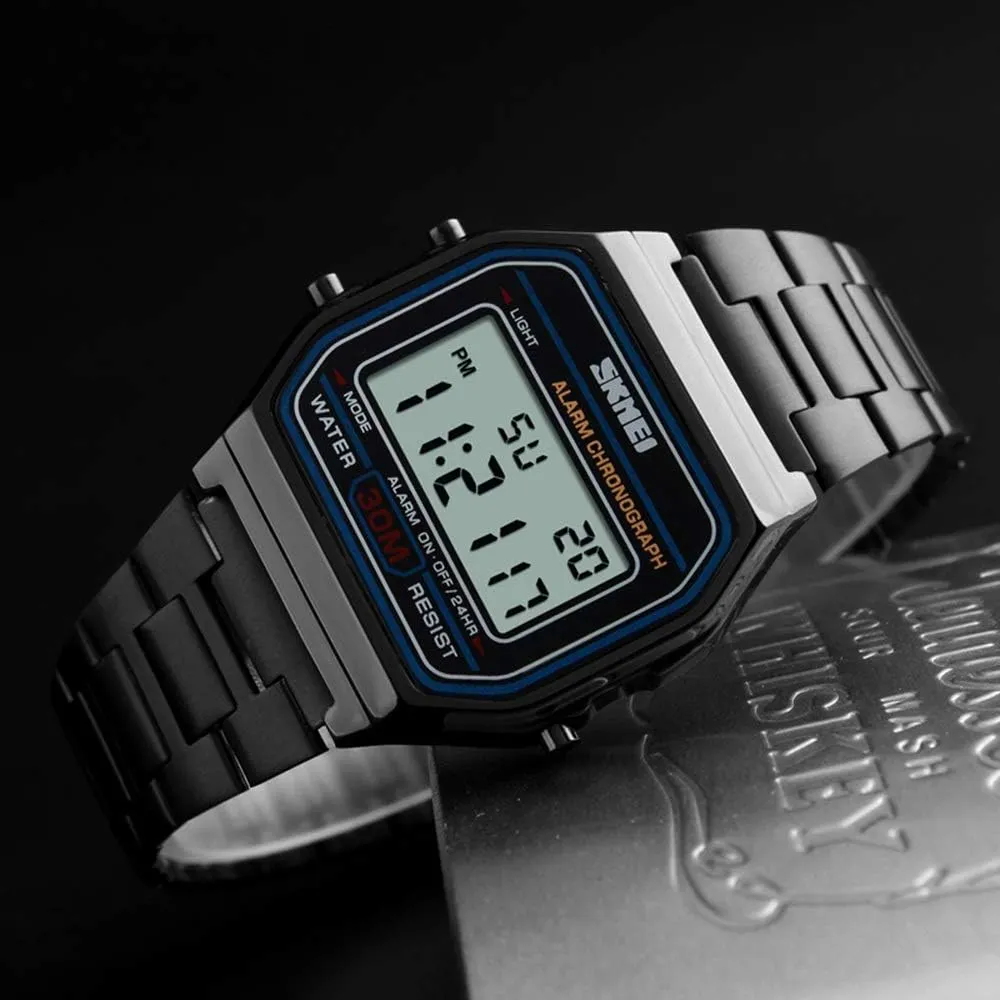 Display Stainless Steel Square Countdown Alarm Backlight Water Resistant Watch MASTOPMen's Digital static bulk reactor defensive reasonable Sports Watch Dual 