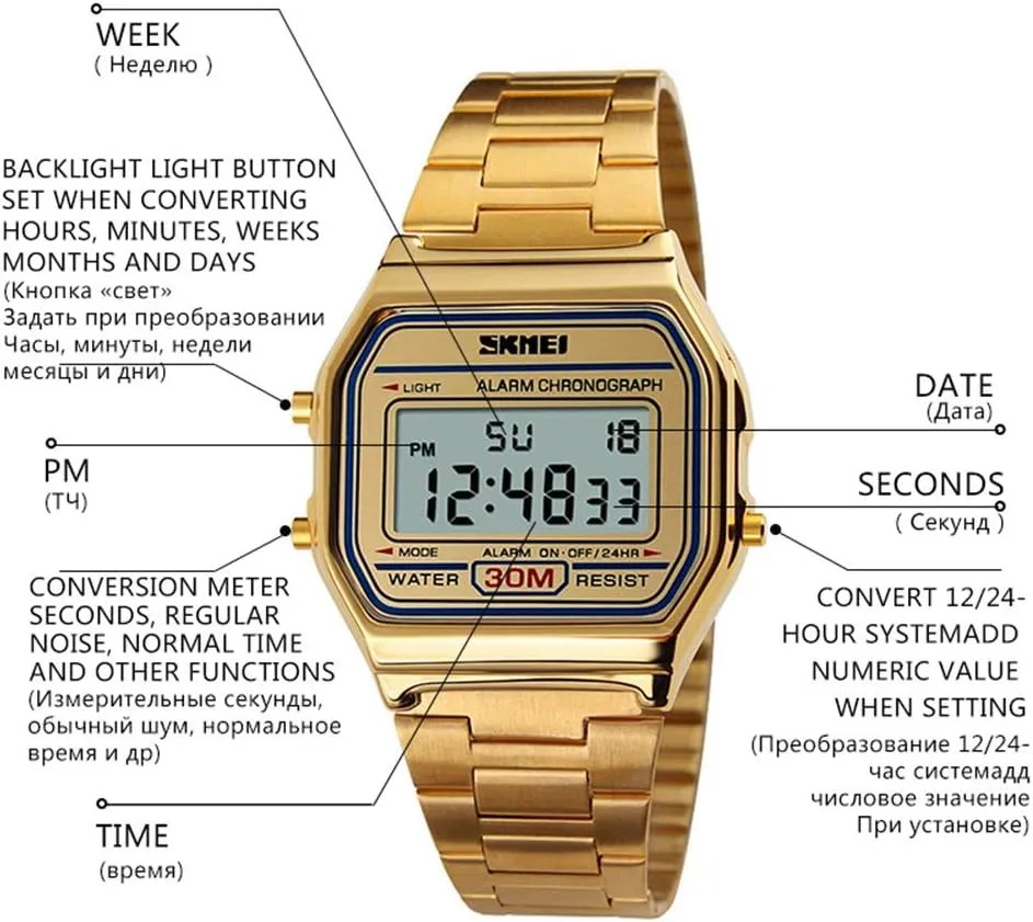 Display Stainless Steel Square Countdown Alarm Backlight Water Resistant Watch MASTOPMen's Digital static bulk reactor defensive reasonable Sports Watch Dual 