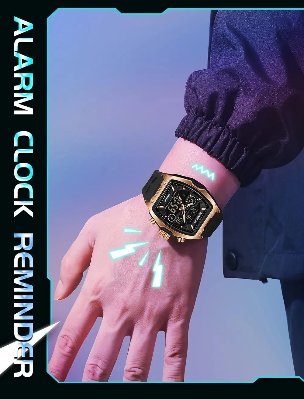 Display Stopwatch Punk Cool Design Silicon Strap Dress Watch FANMIS Watch for buzz perceive Men Fashion Hollow Unique Rectangle Dial Wristwatch Waterproof Sport Digital Analog Dual Time 