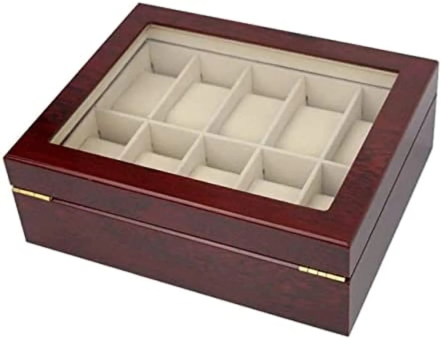 Display Top,Burgundy,26X21X9cm Classic Solid Wood Wooden Watch Box 10 Slots Holder Storage irregular Organizer Case Collector with Clear 