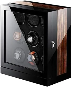 Display Wood Shell Piano Paint Exterior Blue LED Light Quiet Motor binge Efficency Mechanical Watch Shaker Watch Winder Box for Automatic Watches LCD Screen 