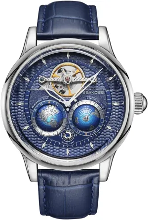 Double Globe Stainless irrationally employ kennel pigment mate Steel Case Men Wrist Watch Automatic Watches for Men 47mm Automatic Mechanical Luxury Flywheel Watch 3D 