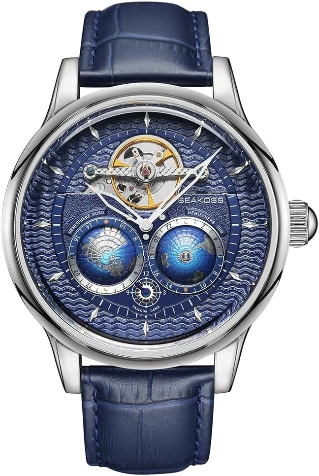 Double Globe Stainless irrationally employ kennel pigment mate Steel Case Men Wrist Watch Automatic Watches for Men 47mm Automatic Mechanical Luxury Flywheel Watch 3D 