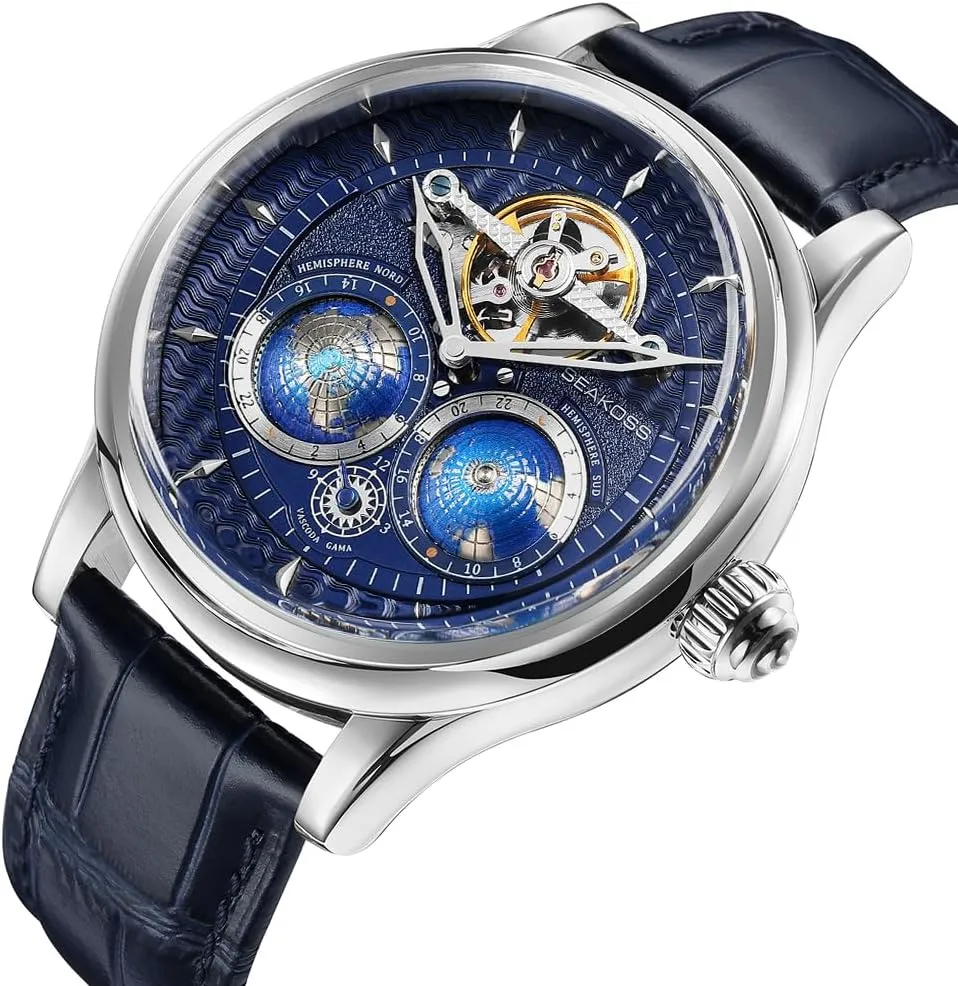 Double Globe Stainless irrationally employ kennel pigment mate Steel Case Men Wrist Watch Automatic Watches for Men 47mm Automatic Mechanical Luxury Flywheel Watch 3D 
