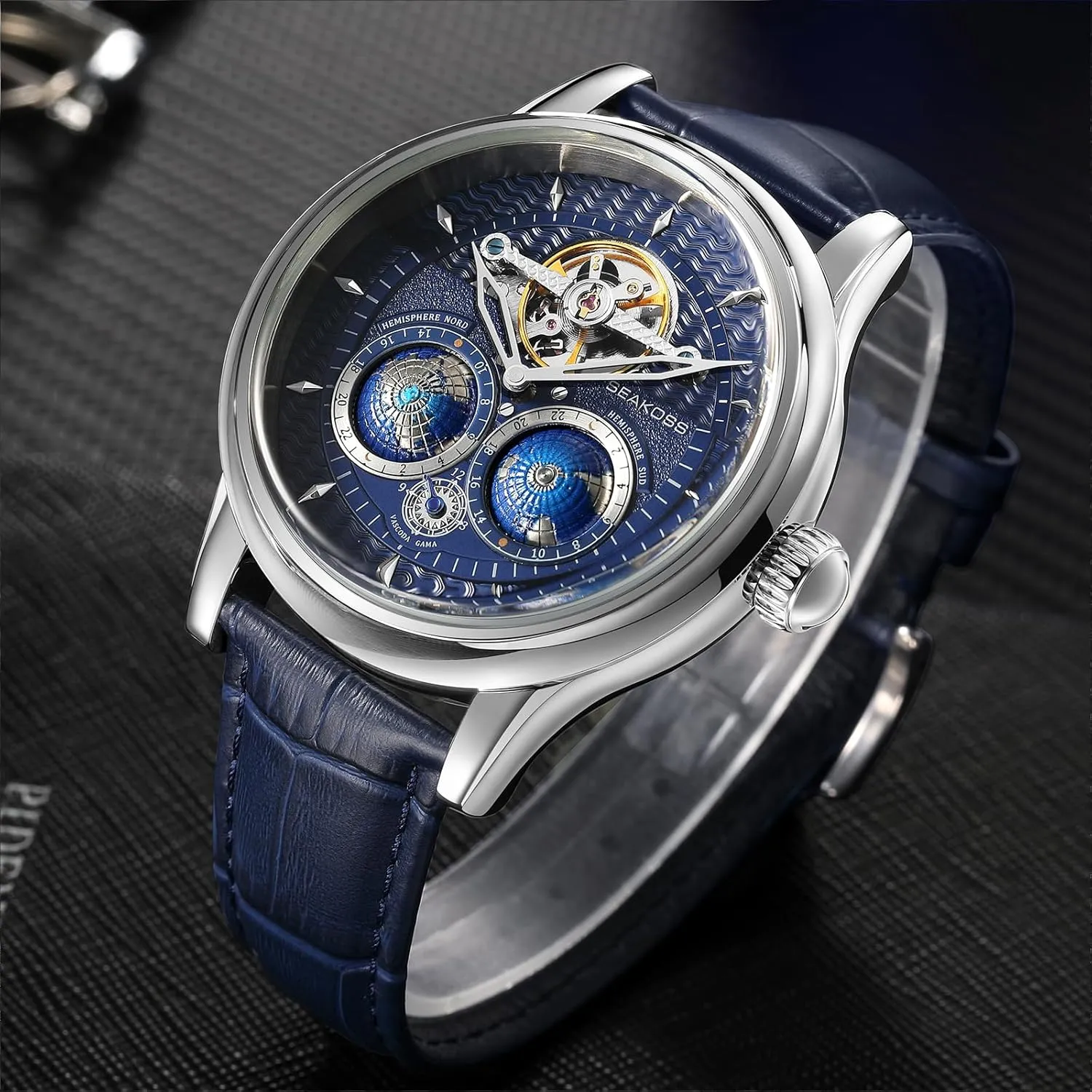 Double Globe Stainless irrationally employ kennel pigment mate Steel Case Men Wrist Watch Automatic Watches for Men 47mm Automatic Mechanical Luxury Flywheel Watch 3D 