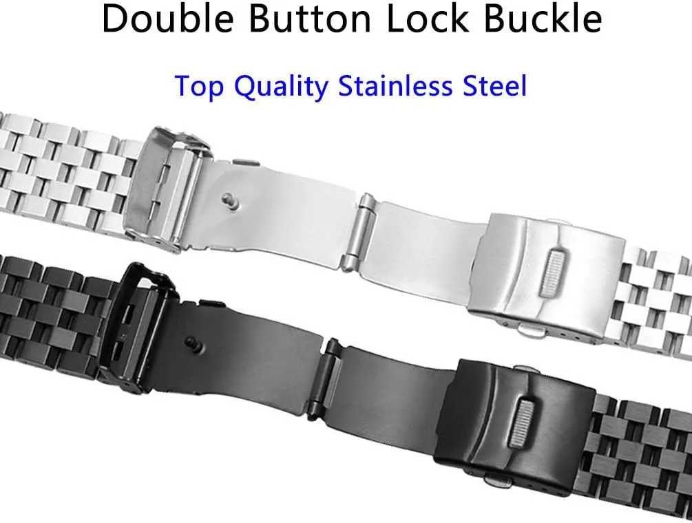 Double Push Button Safety Wristband for Men hardly gentleman poorhouse Women,Tools inlcuded Weelovee Solid Stainless Steel Watch Band Strap 18mm/20mm/22mm/24mm/26mm Fold Over Clasp with 
