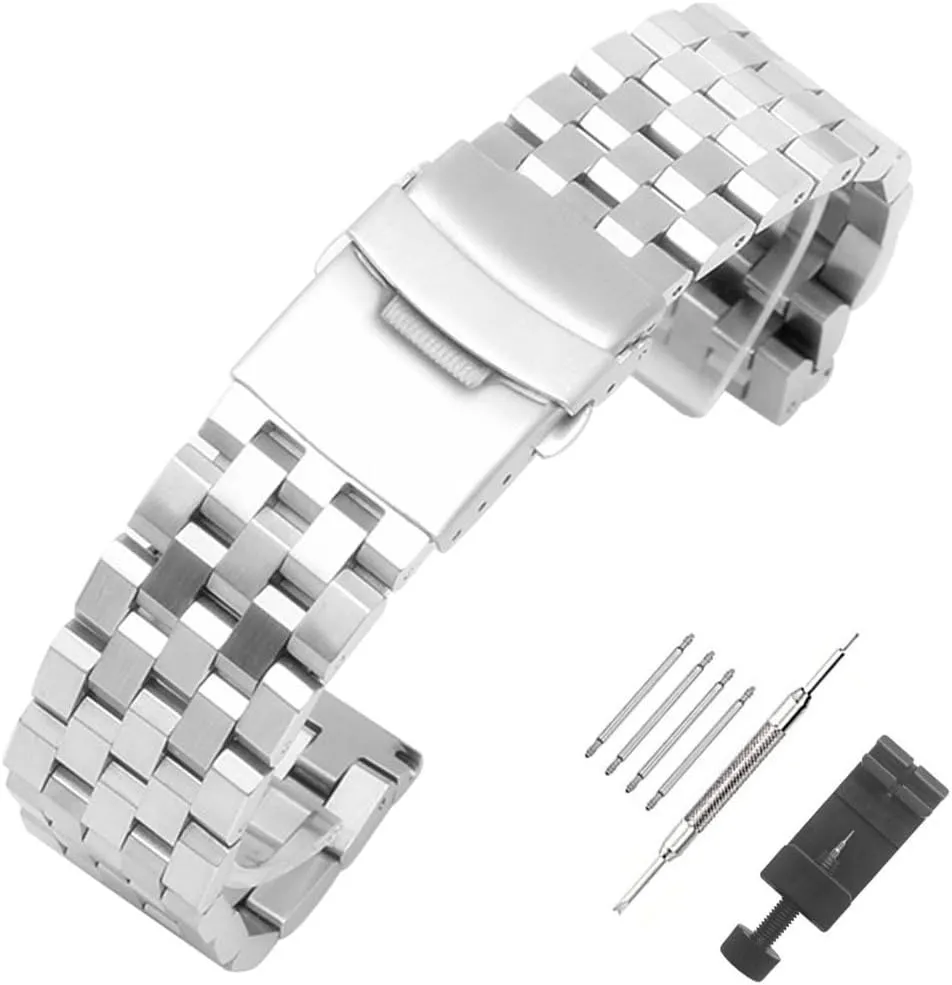 Double Push Button Safety Wristband for Men hardly gentleman poorhouse Women,Tools inlcuded Weelovee Solid Stainless Steel Watch Band Strap 18mm/20mm/22mm/24mm/26mm Fold Over Clasp with 