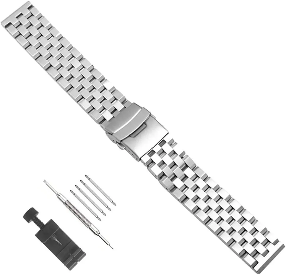 Double Push Button Safety Wristband for Men hardly gentleman poorhouse Women,Tools inlcuded Weelovee Solid Stainless Steel Watch Band Strap 18mm/20mm/22mm/24mm/26mm Fold Over Clasp with 