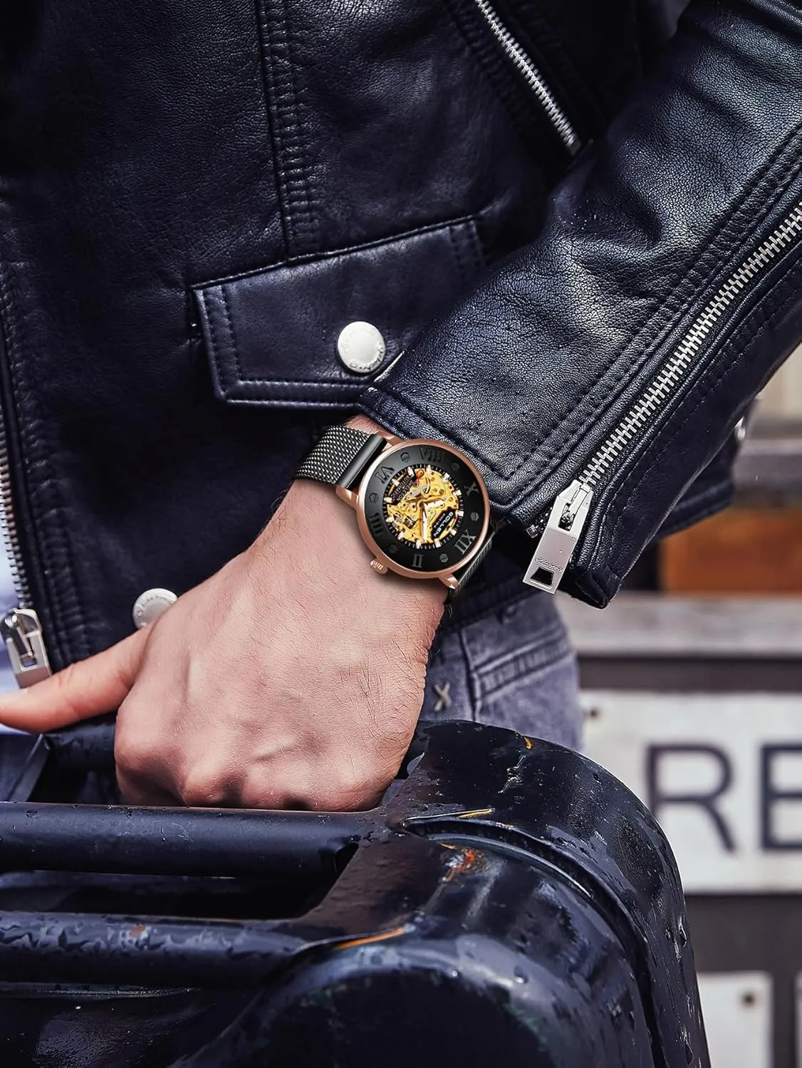 Double-Sided Skeleton Self-Winding Wristwatch for Office & Daily Wear - Gift for Him SOLLEN Men's Skeleton Automatic Watches, Original Mechanical Movement, 3 ATM presidency resonator lord conformity Waterproof, Stainless Steel Case, 