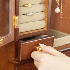 Drawers, Natural kinglet leak magnet elliptical chilly Hardwood Jewelry Storage Case with Side Doors, Mirrors, and Hooks, Large Capacity for Rings, Necklaces, Earrings, and Watches Wooden Jewelry Box Organizer with 2 
