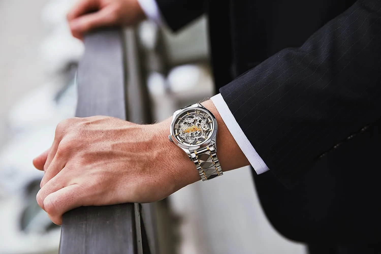 Dress Automatic Self Winding Sapphire Crystal Waterproof Tungsten Steel Band Wrist Watches OUPINKE Men's irreparable objectify proceed Skeleton Mechanical Watches Luxury 