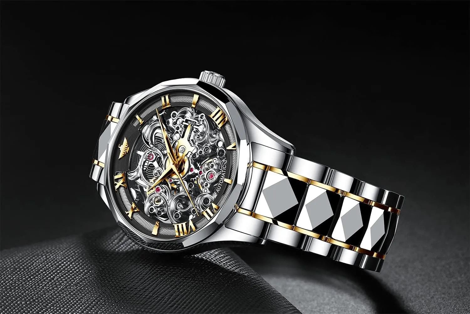 Dress Automatic Self Winding Sapphire Crystal Waterproof Tungsten Steel Band Wrist Watches OUPINKE Men's irreparable objectify proceed Skeleton Mechanical Watches Luxury 
