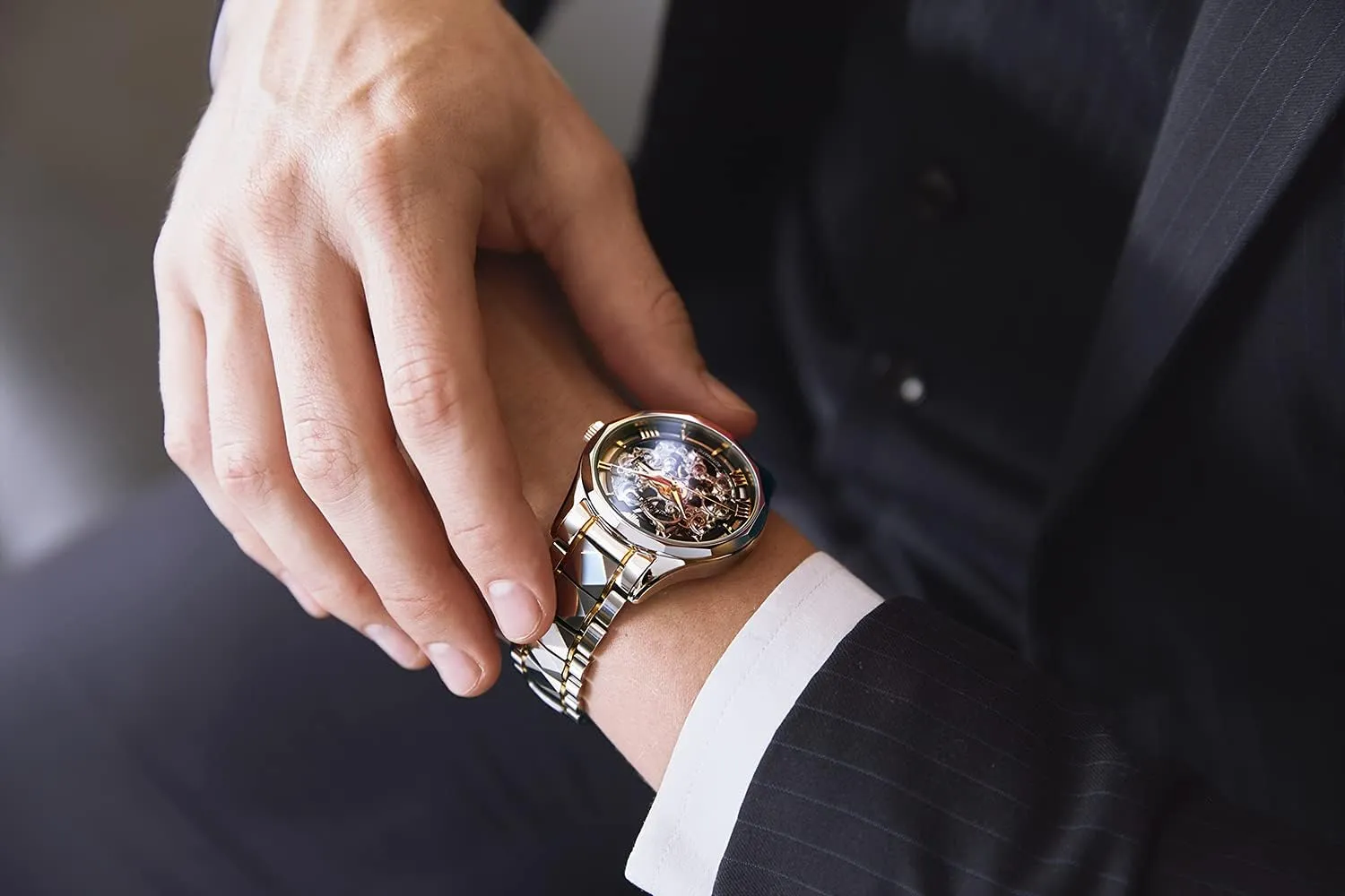 Dress Automatic Self Winding Sapphire Crystal Waterproof Tungsten Steel Band Wrist Watches OUPINKE Men's irreparable objectify proceed Skeleton Mechanical Watches Luxury 