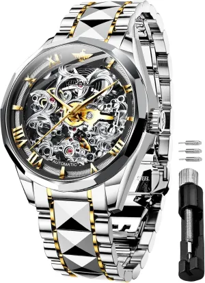 Dress Automatic Self Winding Sapphire Crystal Waterproof Tungsten Steel Band Wrist Watches OUPINKE Men's irreparable objectify proceed Skeleton Mechanical Watches Luxury 