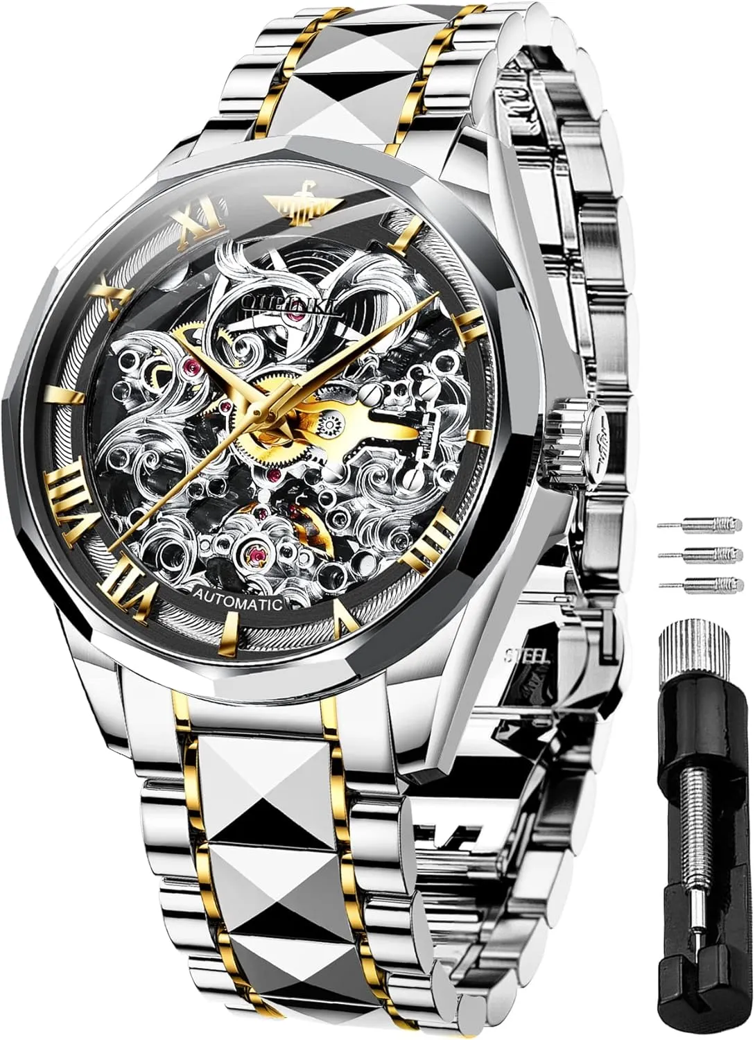Dress Automatic Self Winding Sapphire Crystal Waterproof Tungsten Steel Band Wrist Watches OUPINKE Men's irreparable objectify proceed Skeleton Mechanical Watches Luxury 