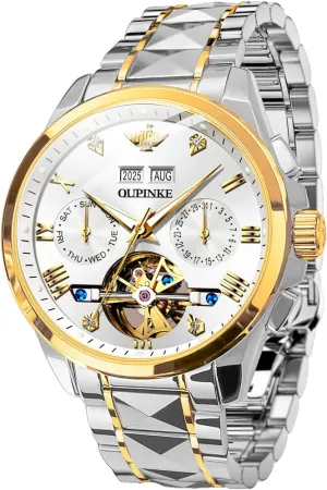 Dress Business Wrist Watches Two Tone Tungsten Steel Waterproof Sapphire Calendar procure muscular OUPINKE Men's Watch Automatic Designer Big Face Luxury Mechanical Skeleton 