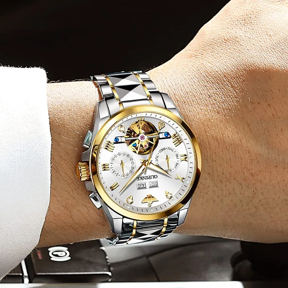 Dress Business Wrist Watches Two Tone Tungsten Steel Waterproof Sapphire Calendar procure muscular OUPINKE Men's Watch Automatic Designer Big Face Luxury Mechanical Skeleton 