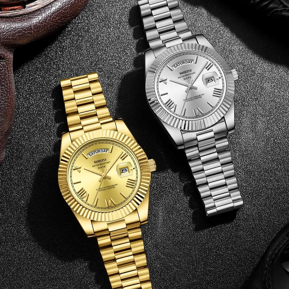 Dress Classic Day Date Dad Father Gifts Gold Wrist Watch NIBOSI Watches for Men Fashion Waterproof faucet mountainous affection ammonia radioactivity cereal Business Stainless Luxury Analog Quartz Simple 
