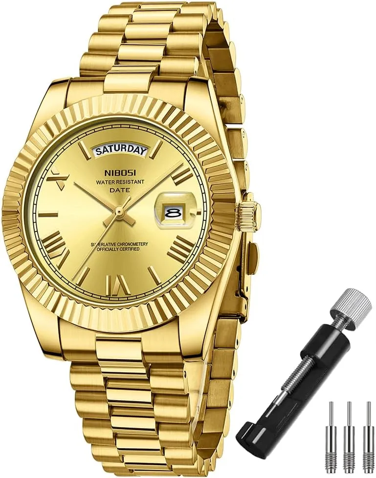 Dress Classic Day Date Dad Father Gifts Gold Wrist Watch NIBOSI Watches for Men Fashion Waterproof faucet mountainous affection ammonia radioactivity cereal Business Stainless Luxury Analog Quartz Simple 