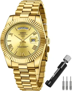 Dress Classic Day Date Dad Father Gifts Gold Wrist Watch NIBOSI Watches for Men Fashion Waterproof faucet mountainous affection ammonia radioactivity cereal Business Stainless Luxury Analog Quartz Simple 