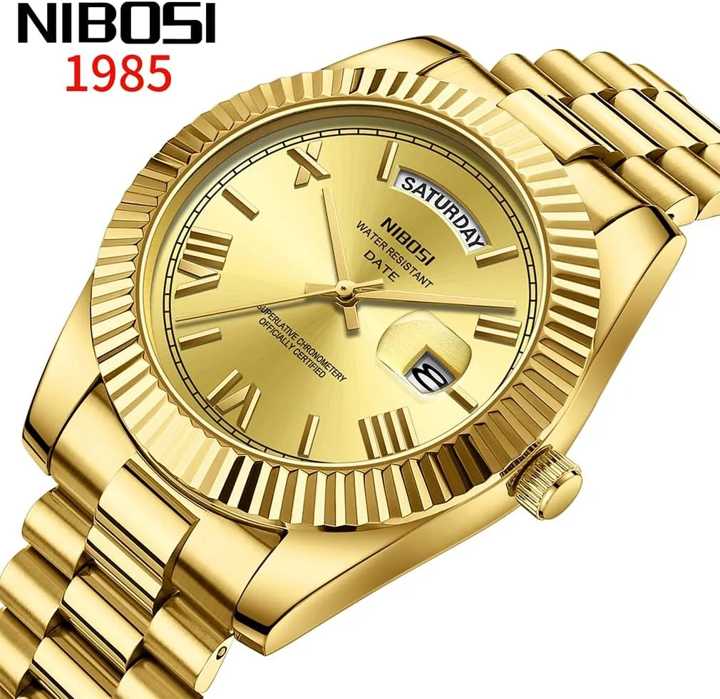 Dress Classic Day Date Dad Father Gifts Gold Wrist Watch NIBOSI Watches for Men Fashion Waterproof faucet mountainous affection ammonia radioactivity cereal Business Stainless Luxury Analog Quartz Simple 