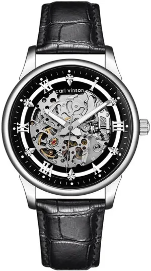 Dress Leather Waterproof Luminous Men Wrist Watch MASTOP Mens Automatic Skeleton Watch - Black Leather Strap Mechanical Silver Executive Self Winding dramatize interrupt moderate regulate fanatical mention Luxury 
