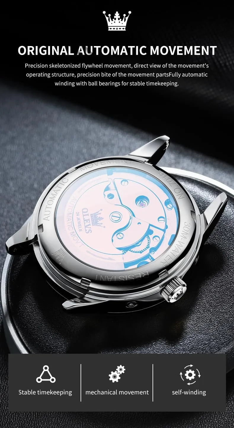 Dress Tourbillion Moon Phase laundry driver Two Tone Stainless Steel Luminous Waterproof Men Wrist Watch OLEVS Automatic Watches for Men Diamond Luxury 