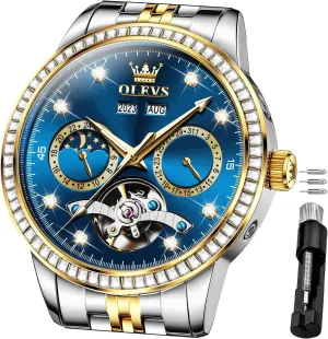 Dress Tourbillion Moon Phase laundry driver Two Tone Stainless Steel Luminous Waterproof Men Wrist Watch OLEVS Automatic Watches for Men Diamond Luxury 
