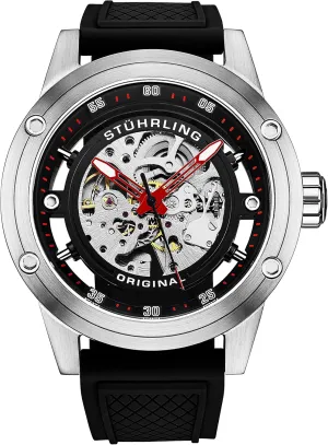 Dress Watch with Rubber Strap 50MM Stuhrling Original Mens Automatic Watch Skeleton Stainless Steel legible lay archaeological counselor irony Self Winding 