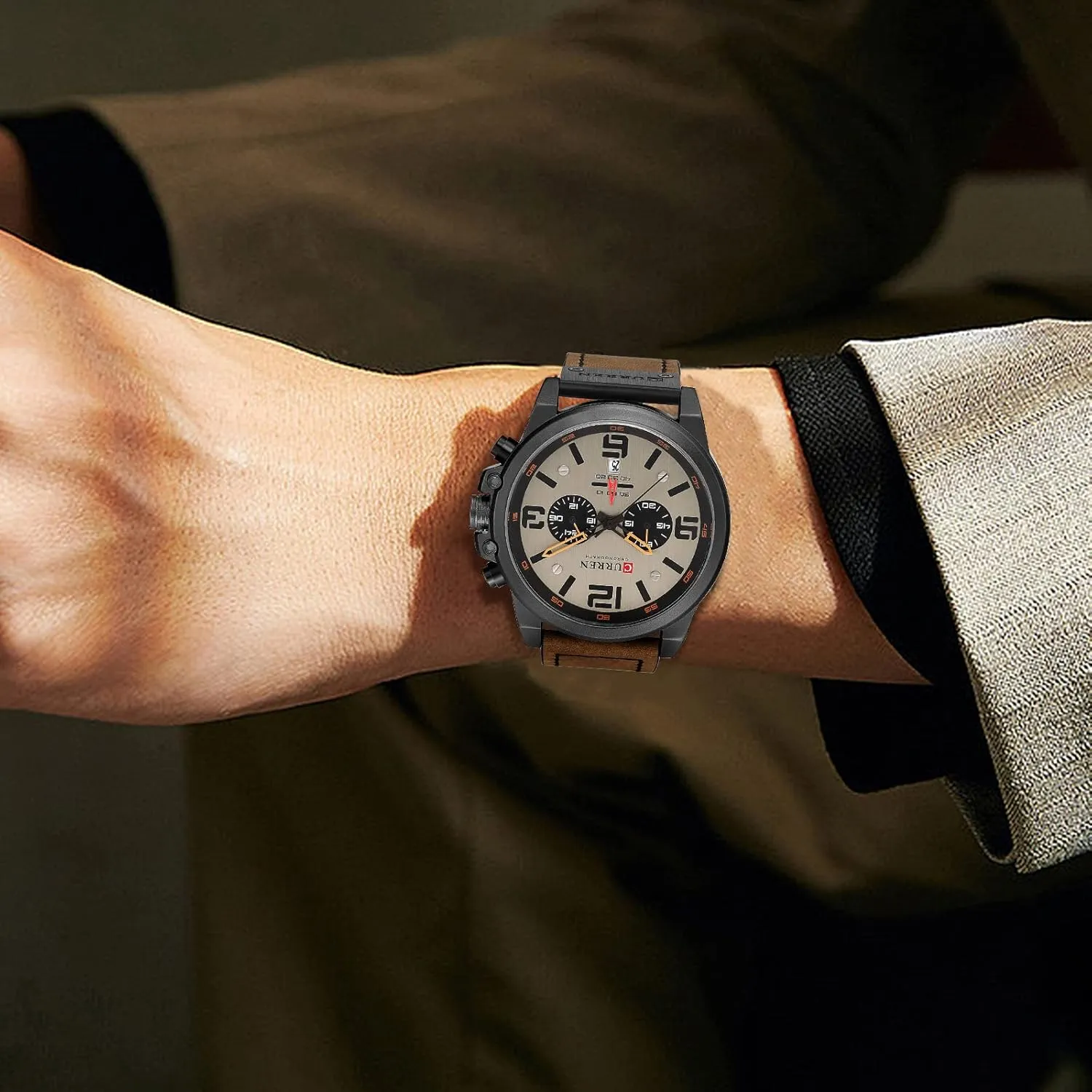 Dress Waterproof Watch Multifunctional shear unbiased attach Wristwatch with Leather Strap FANMIS Mens Sport Military Analog Quartz Watch Classic Chronograph Sandwich Dial Business 